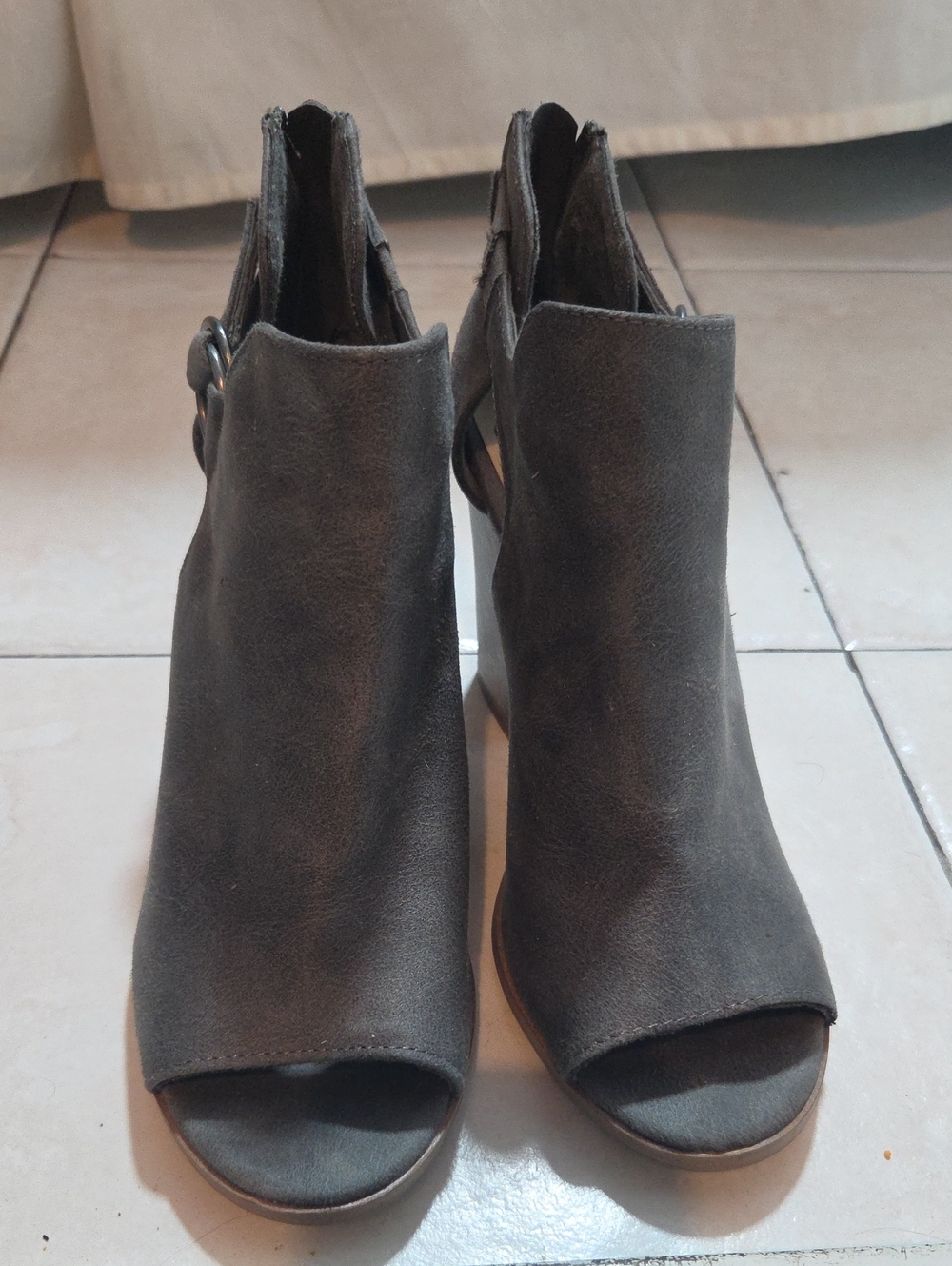 Fergalicious Gray Open-Toe Ankle Booties